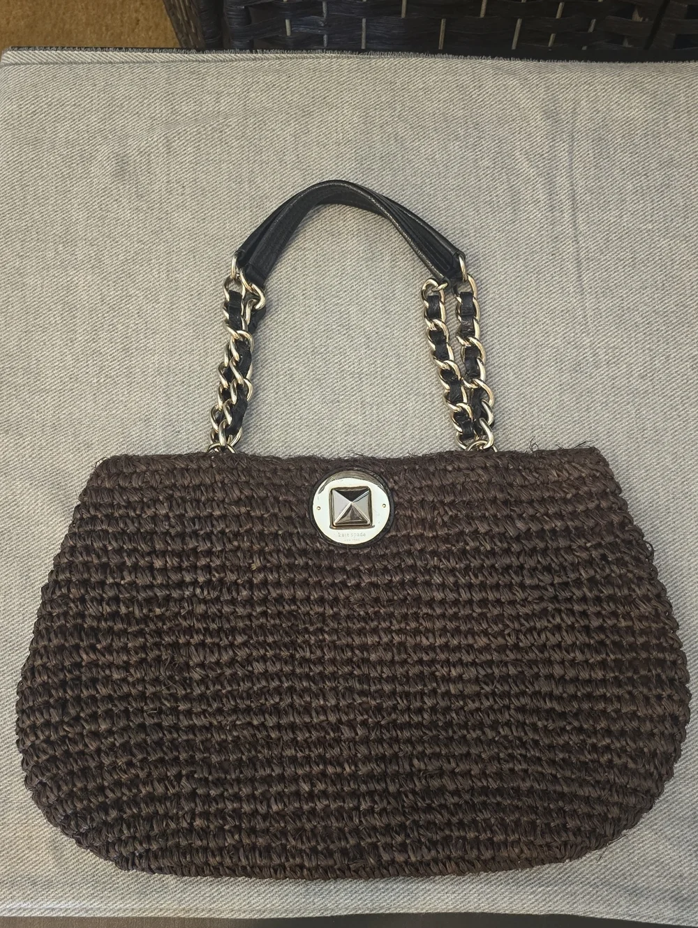Kate Spade Vintage Rose Hall Monette Woven Straw Shoulder Bag, Dark Brown